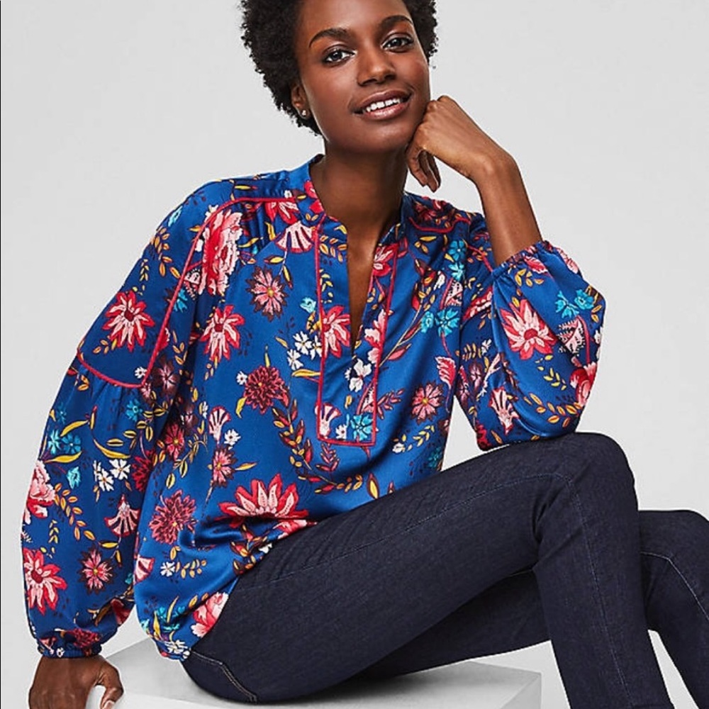 LOFT Blue Floral Blouse